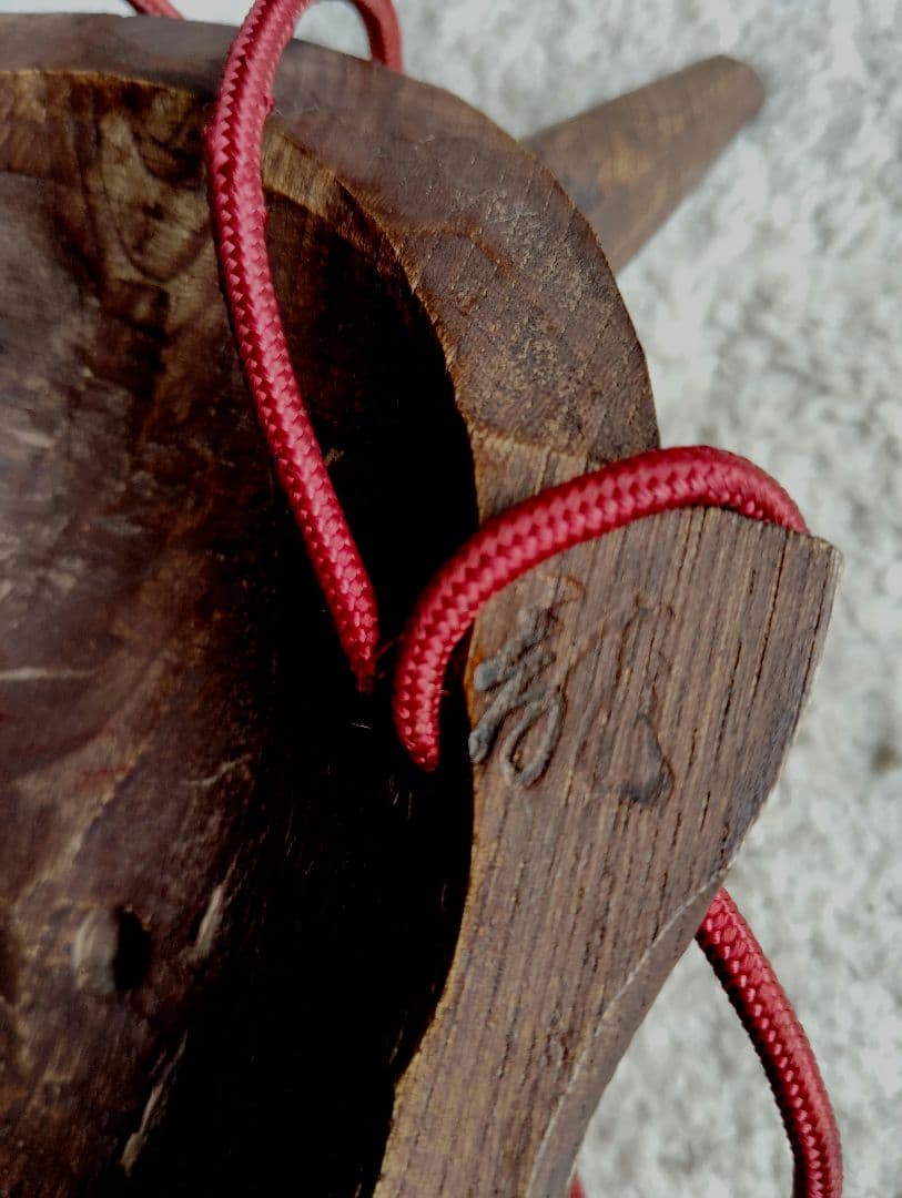 骨董品　アンティーク　木彫り工芸品　木製面　鬼面　迫力満点　彫り師名あり