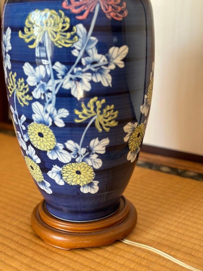 和風 陶器製 フロアランプ（有田焼・伊万里焼風 花柄）
