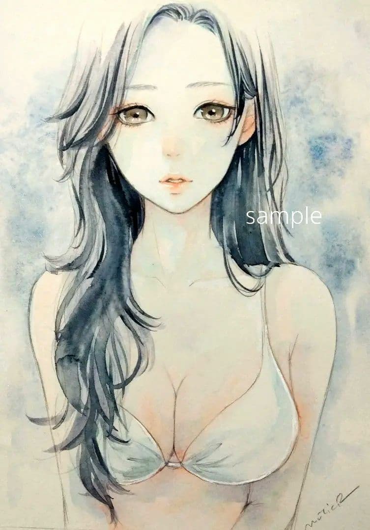 絵画　23827/E 手描きイラスト　グラビア　美人画　オリジナル