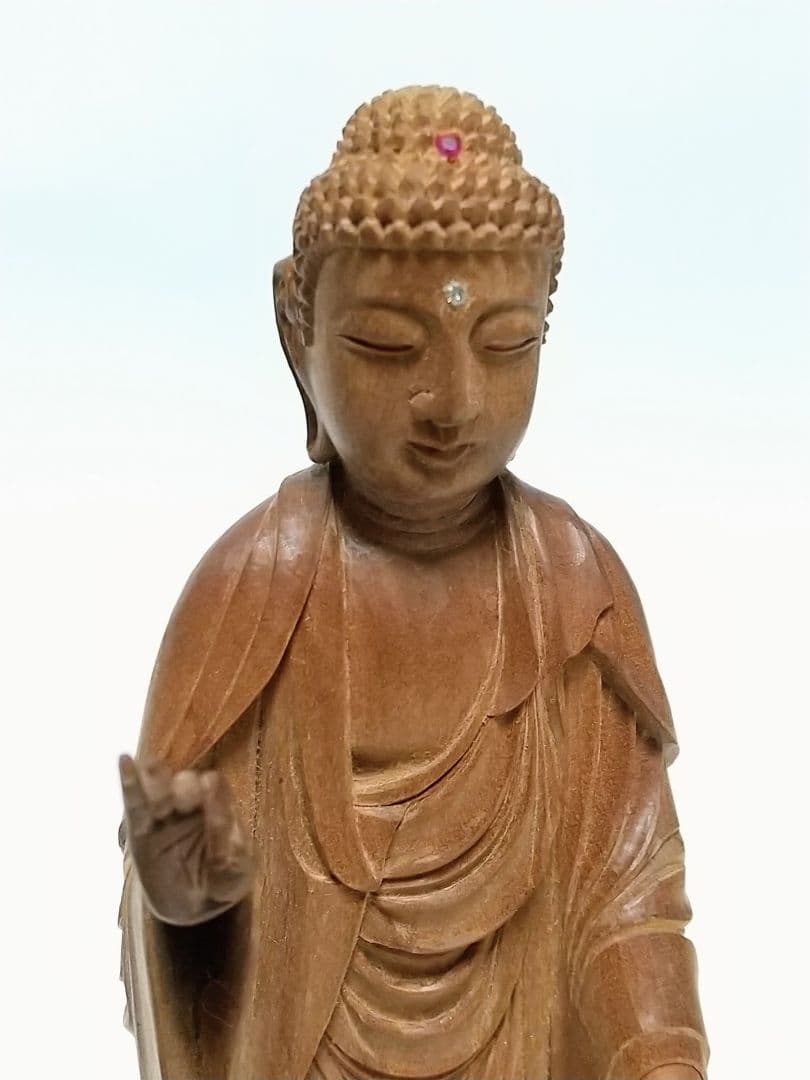 阿弥陀如来立像 5寸 像のみ #662 ◆白檀 木彫 仏像