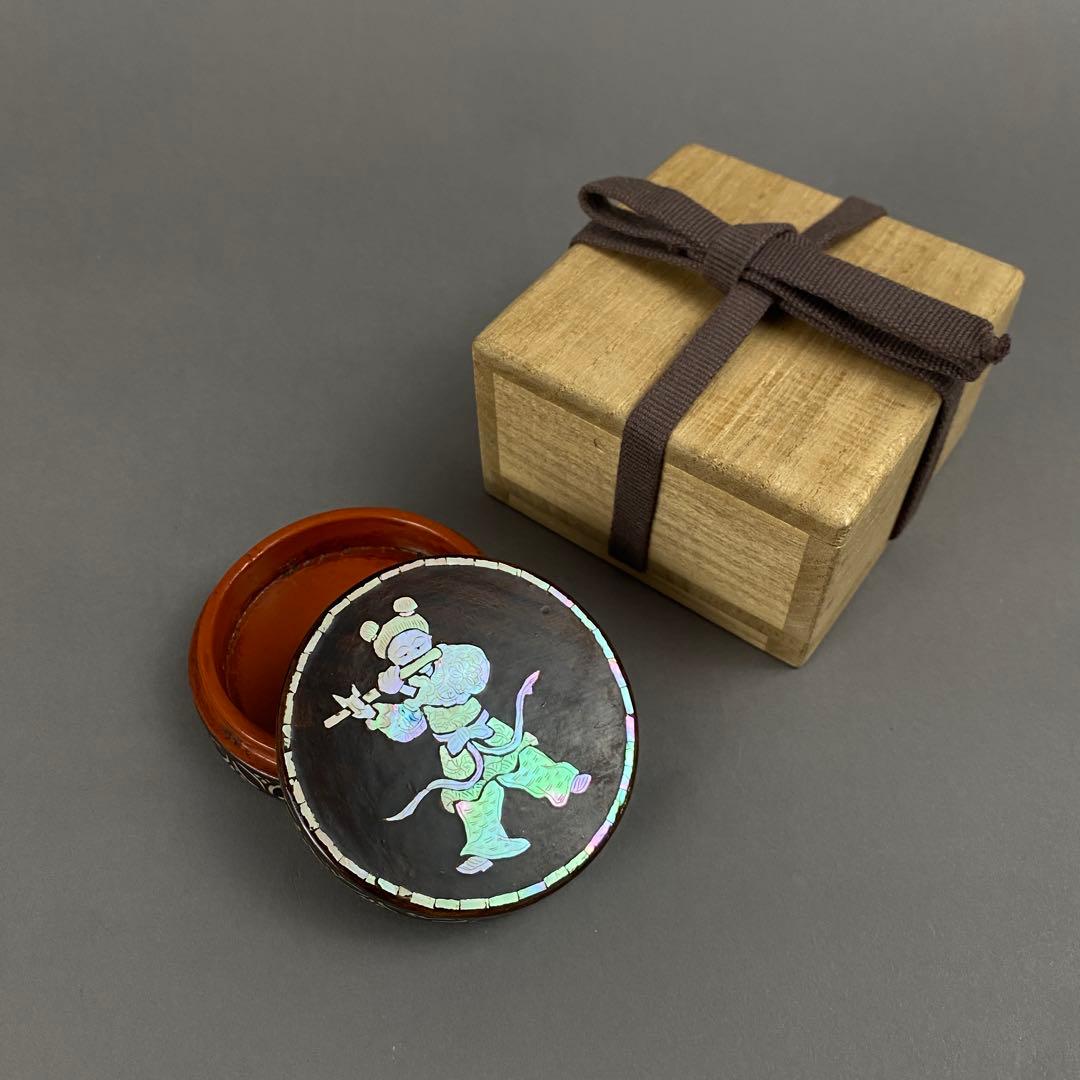 螺鈿漆香合　乾隆年製　骨董　茶道具　香道具　漆器