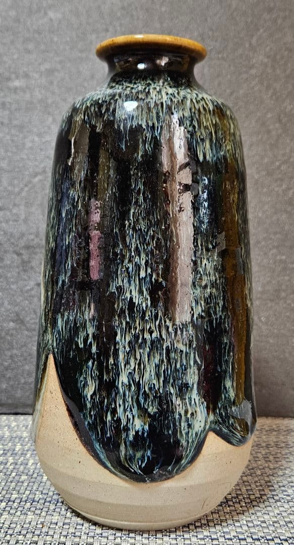 京焼　六代 清水六兵衛 造　釉斑泑花瓶　掛分花瓶　花入れ　一輪挿し　花器　茶道具