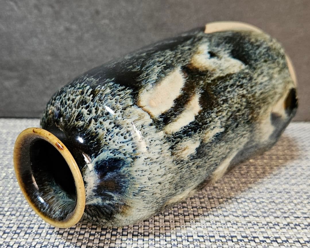 京焼　六代 清水六兵衛 造　釉斑泑花瓶　掛分花瓶　花入れ　一輪挿し　花器　茶道具