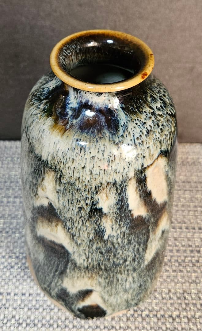 京焼　六代 清水六兵衛 造　釉斑泑花瓶　掛分花瓶　花入れ　一輪挿し　花器　茶道具
