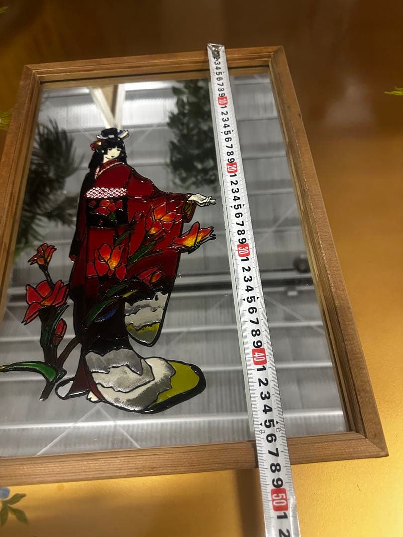 女性の着物イラスト 木製フレーム 鏡