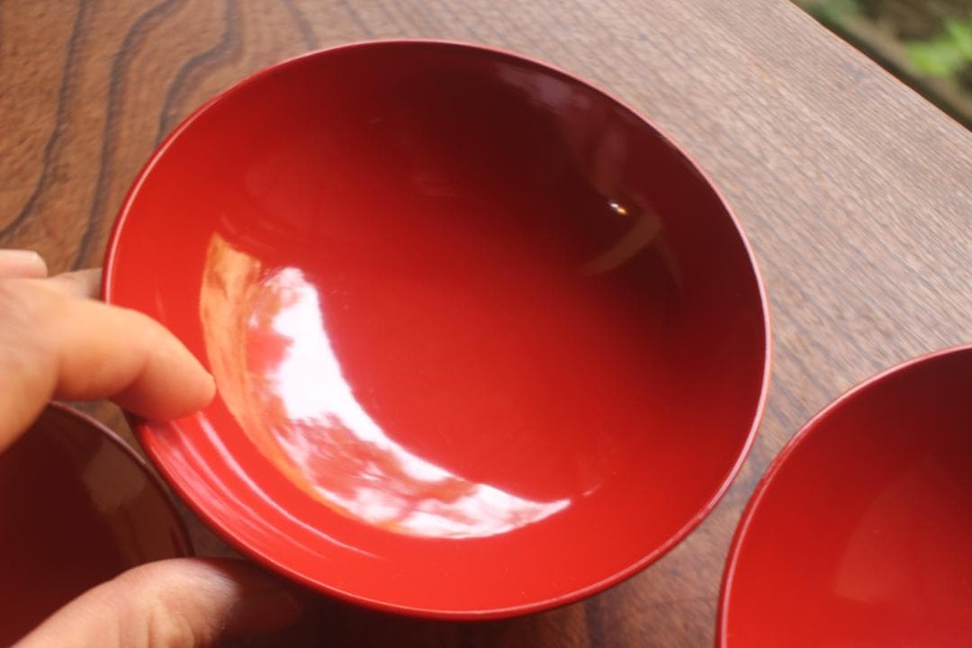 デッドストック！上質朱漆に極上沈黒桜文の映えるお椀2点（検輪島塗懐石椀雑煮椀