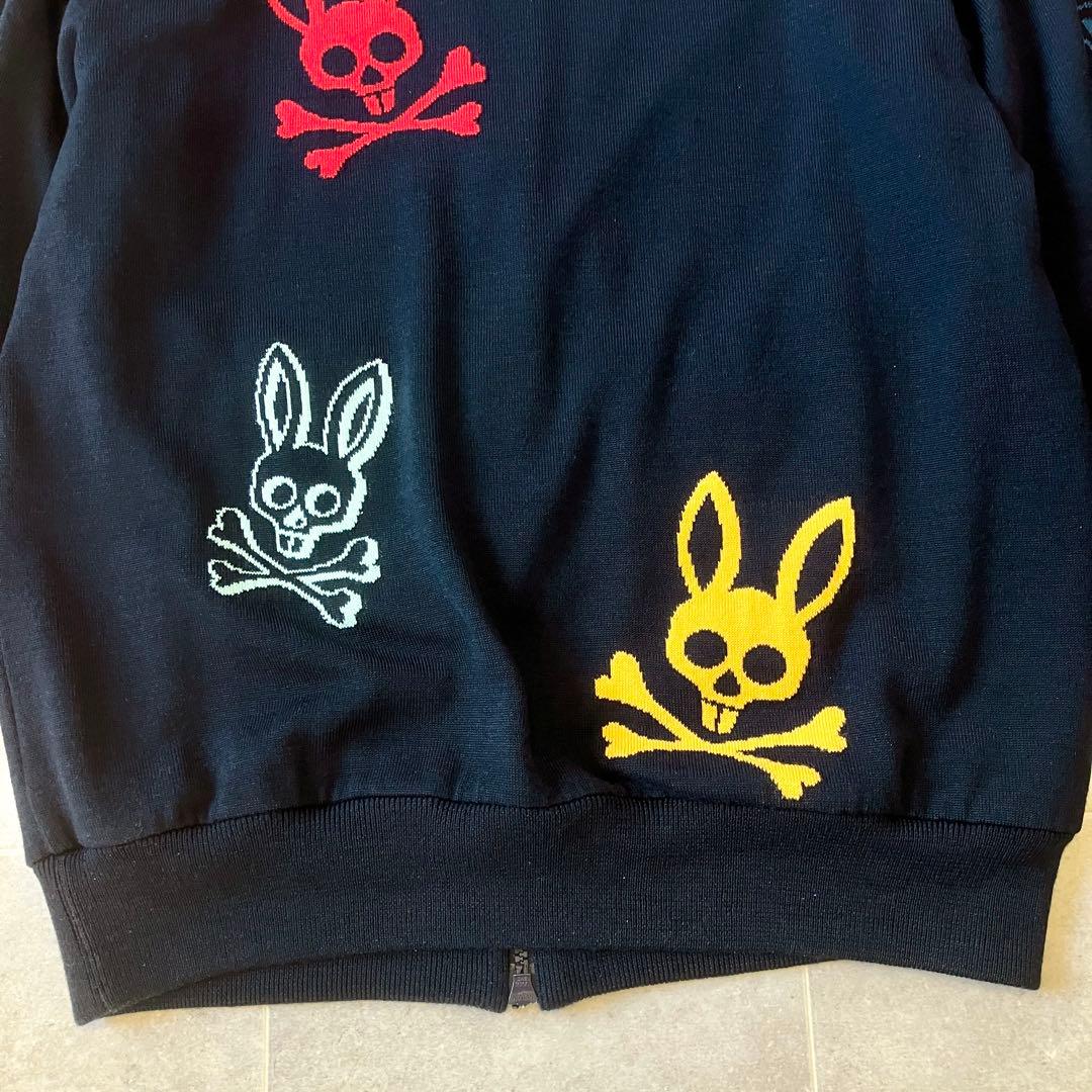 サイコバニー スカルバニー刺繍 ニットブルゾン ネイビー ジップアップ 蓄熱 L