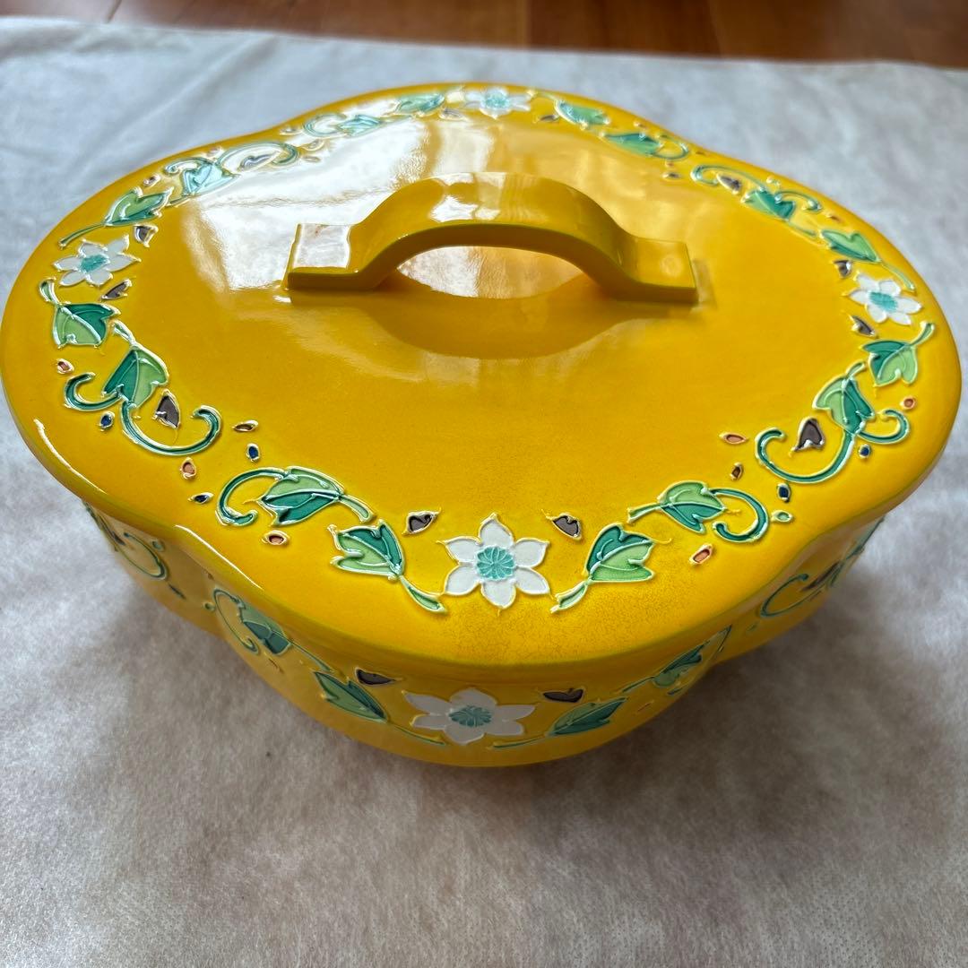 茶道具　中村翠嵐　交趾焼　黄交趾唐草　喰籠　菓子器