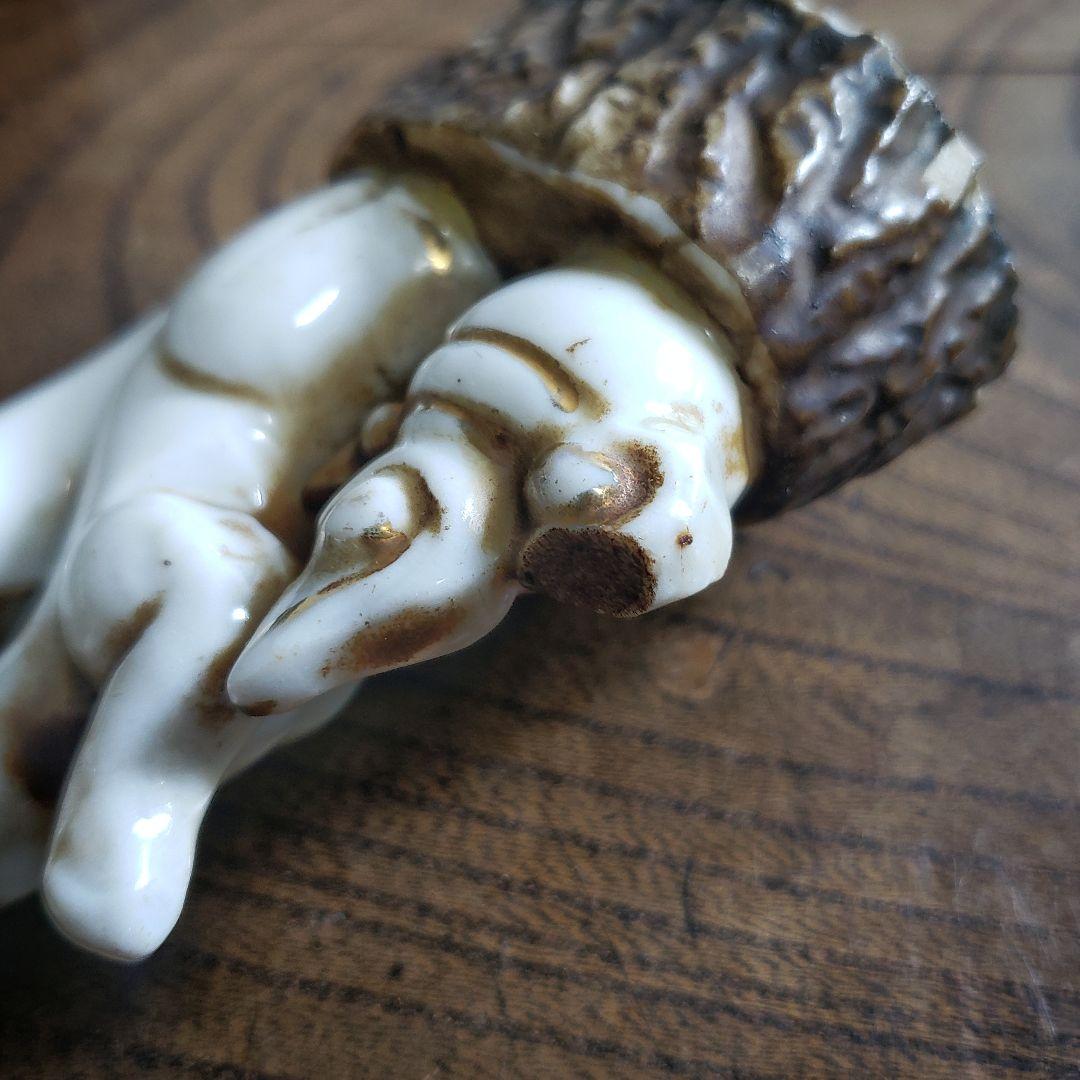 時代物　白磁　色絵　金彩　御稲荷様　神狐　稲荷狐　置物　一対　高さ10cm