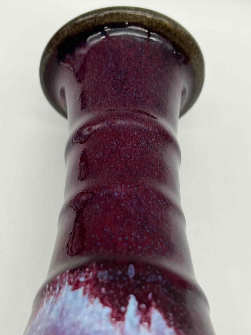 清時代　鈞窯　窯変釉 弦文瓶　旧家蔵出し　花入　花瓶(B-91)