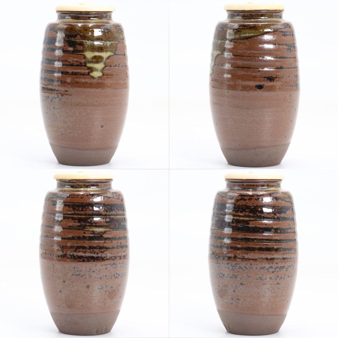 高取喜恵作 高取焼 茶入 望月間道仕覆付 茶道具 共箱　V902　N9