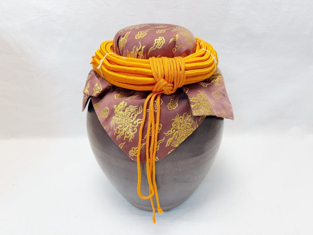 未使用 茶道具 信水窯 丹波焼 茶壺 飾壺 絹 飾網紐付 四つ耳壷 陶印陶印共箱