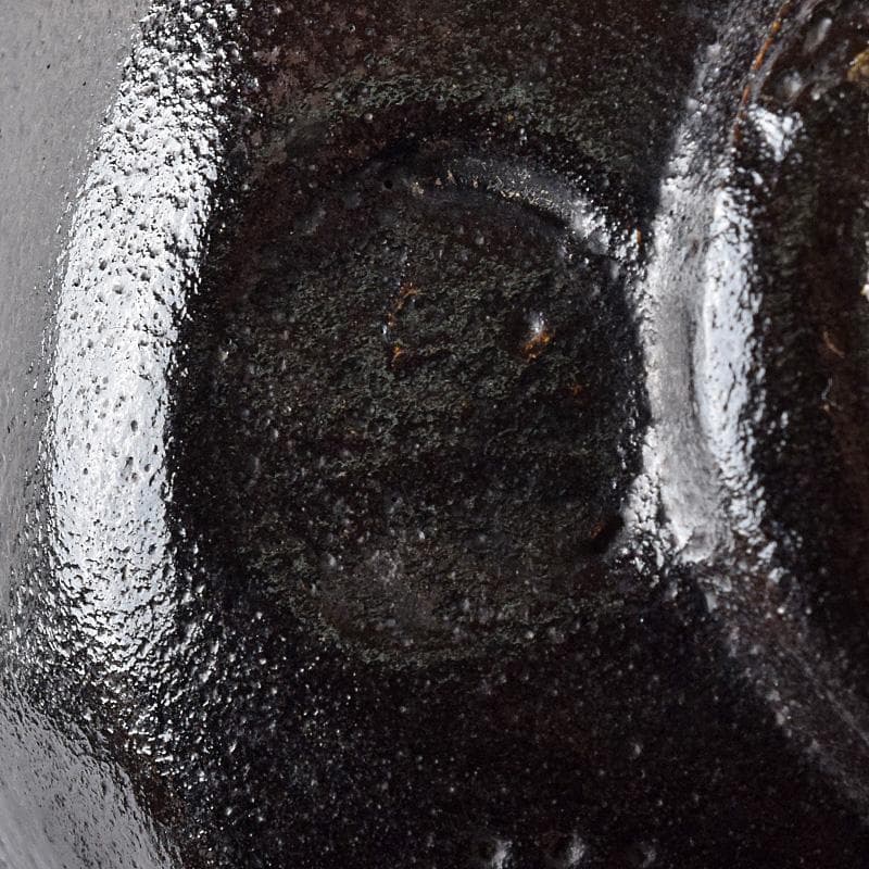 茶道具　楽吉左衛門　九代了入作　黒楽箆目茶碗　共箱　M　R8077