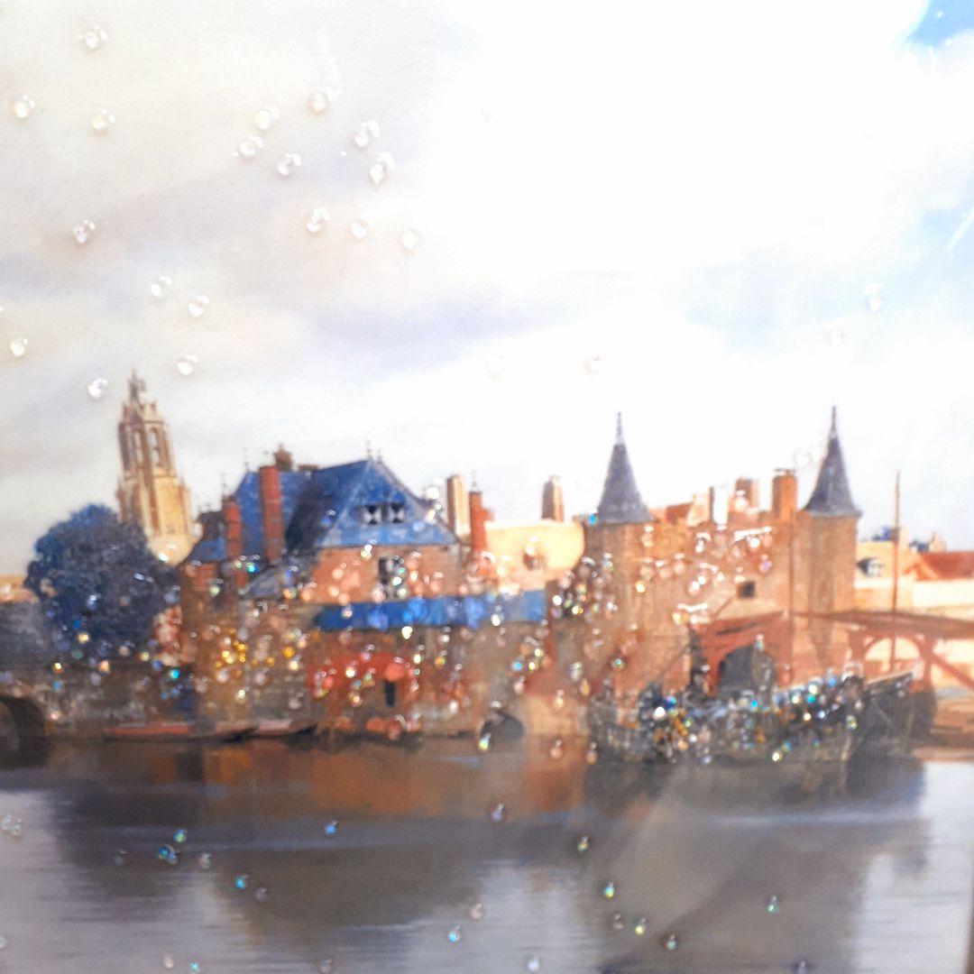 輸入雑貨　天然石　フェルメール作　『デルフトの眺望 』　水晶絵　クリスタルアート