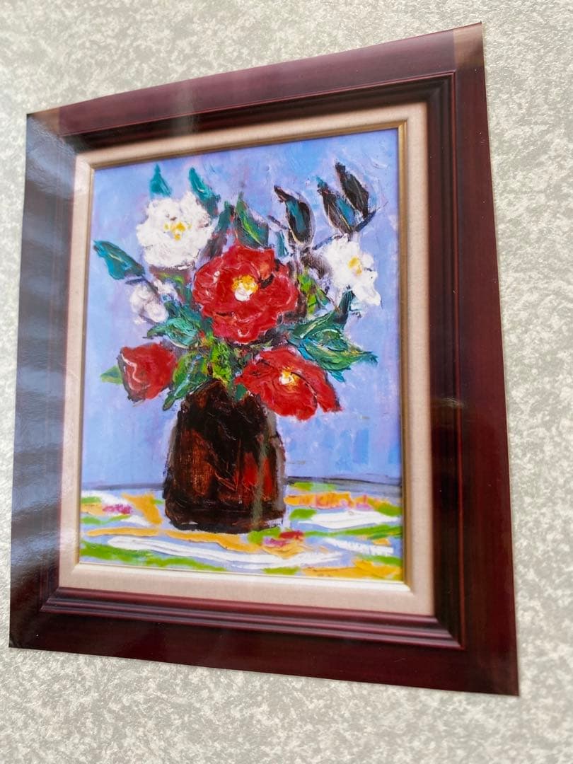 油絵　油彩画　原画　F6 「椿」菊地正則　額付き　美品　新品　送料無料