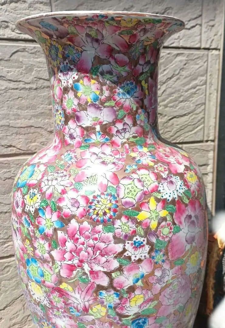 大壺 骨董 アンティーク 大型 花柄 陶器 花瓶 置物 焼物 装飾品