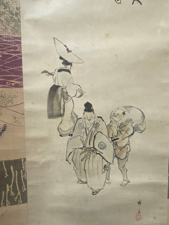 蹄斎北馬　羽黒洞の図録掲載品　鳥追と萬歳　葛飾北斎の弟子　肉筆　日本画　浮世絵