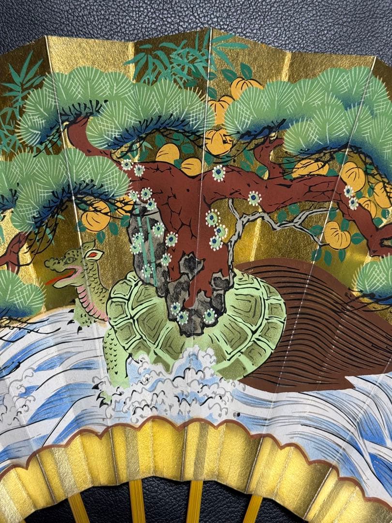 扇子　33cm 十松屋福井扇舗　翁扇　蓬莱山図　桐箱　仕舞扇　能楽　舞踊　着物