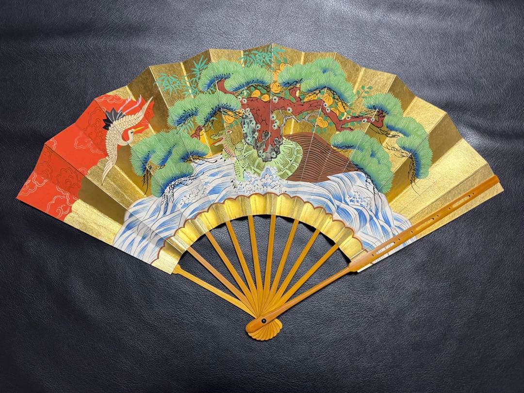 扇子　33cm 十松屋福井扇舗　翁扇　蓬莱山図　桐箱　仕舞扇　能楽　舞踊　着物
