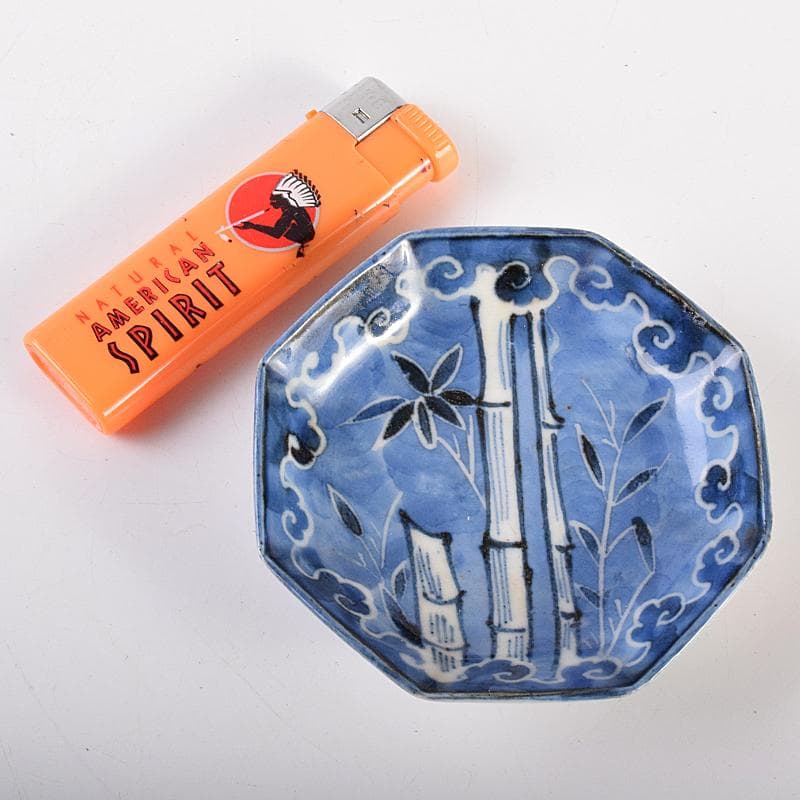 伊万里焼　古伊万里　染付　竹文　八角小皿　七客　時代箱付　C　R7593
