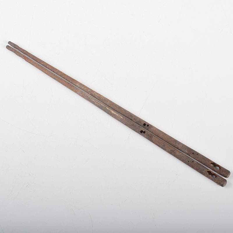 茶道具　釜師　庄司儀兵衛作　鉄製　瓢箪透火箸　共箱　V　R7214