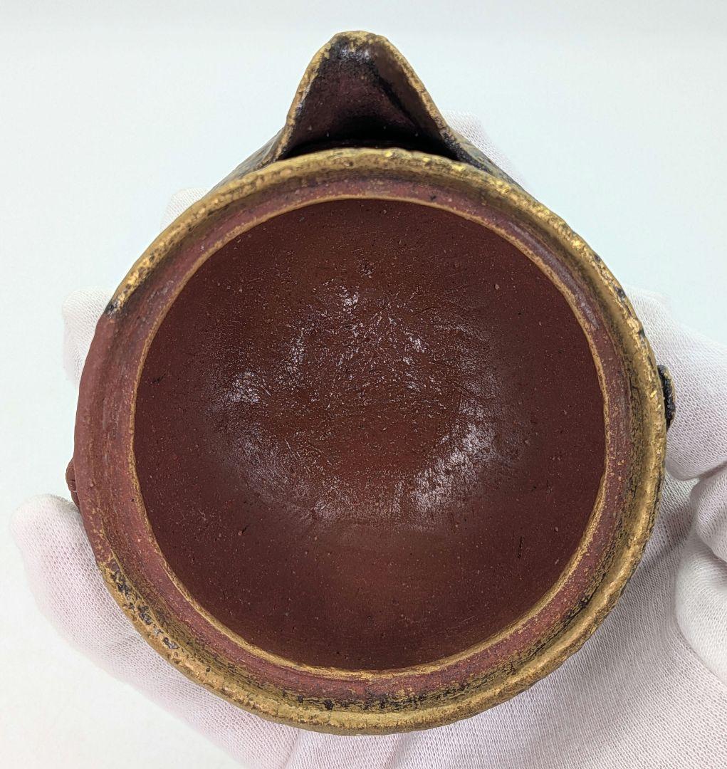 鈴木篤夫 備前焼 金彩備前宝瓶 四方桟共箱共布栞 手造り宝瓶 泡瓶 煎茶道具