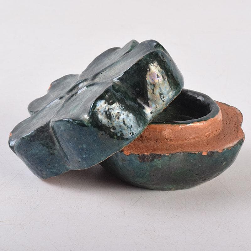 茶道具　色絵　桔梗形　香合　在銘　花押付時代箱　C　R9022