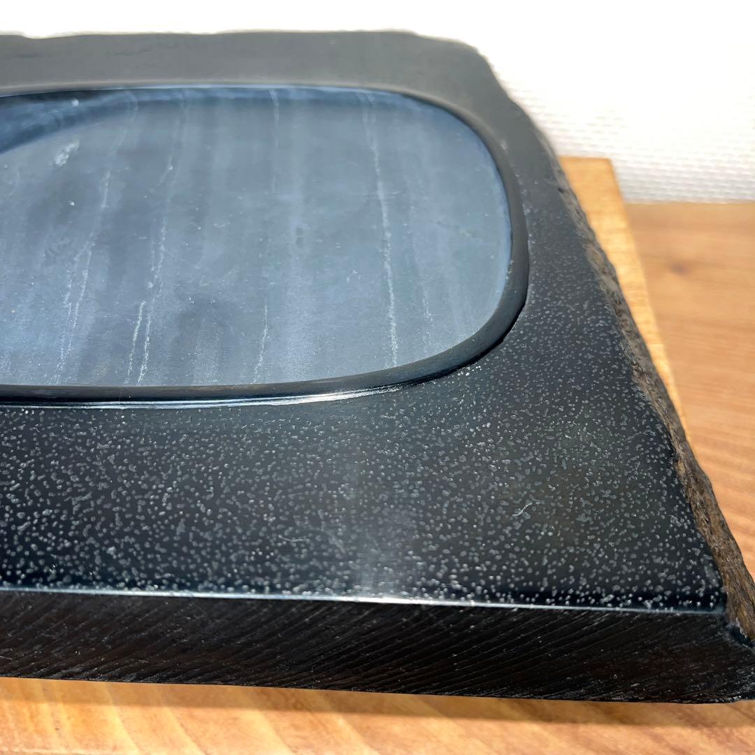 ⭕️雄勝硯　希少　超大型天然硯　伝統工芸士　杉山唐龍斎　椿花葉彫刻　35cm超