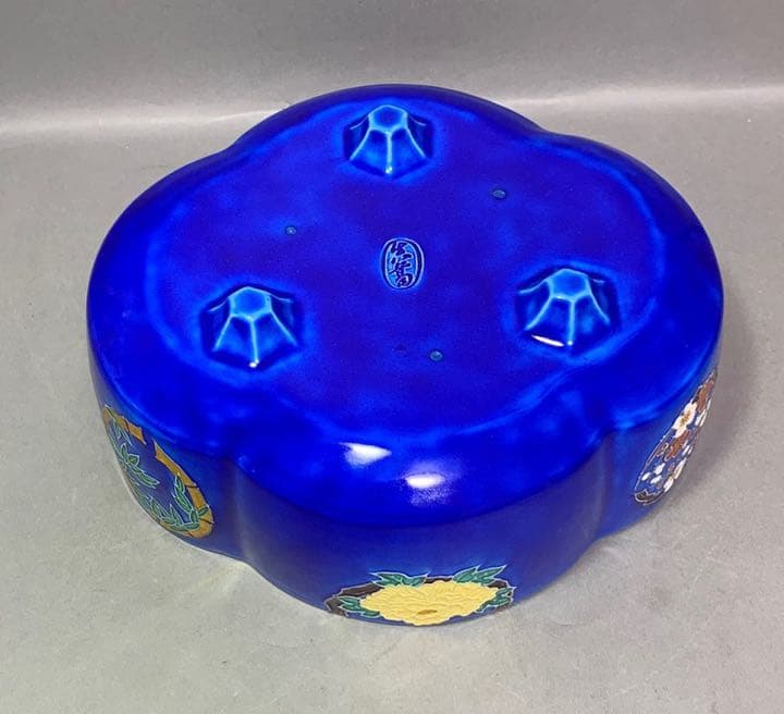 真葛　ルリ交趾　花丸　木瓜形食竜　宮川香斎　而妙斎御書付　茶道具