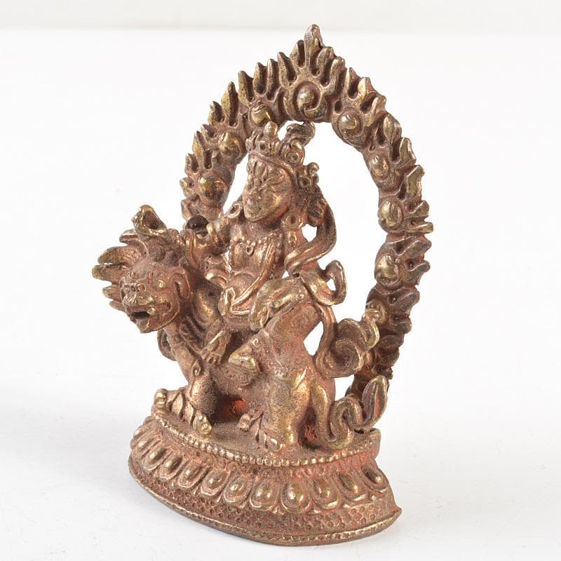 仏教美術　古銅鍍金　騎獅文殊菩薩像　仏像　C　7665E