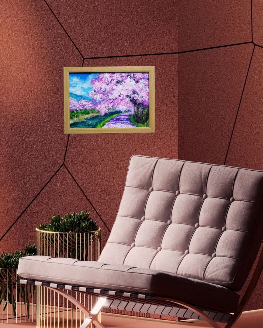 油絵 油彩 絵 絵画【Çherry blossom road】