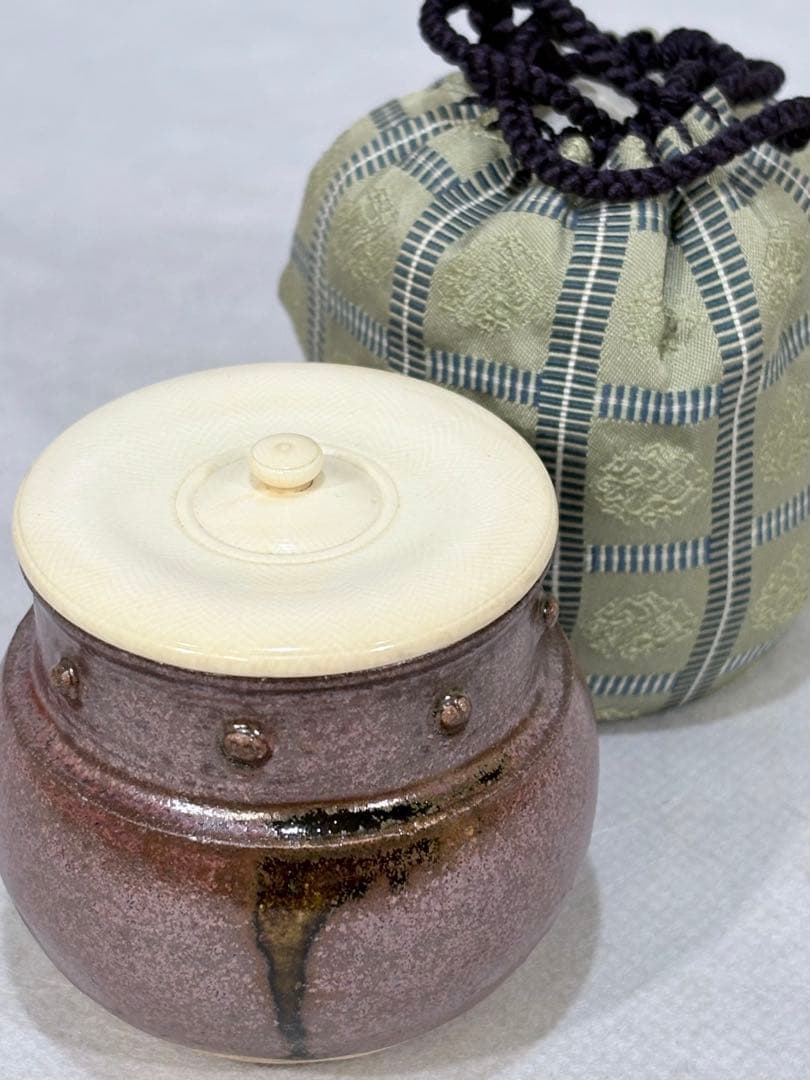 美濃焼　佐々木八十二造　古瀬戸ルイザ(擂座)茶入　美品　共箱　茶道具　送料込