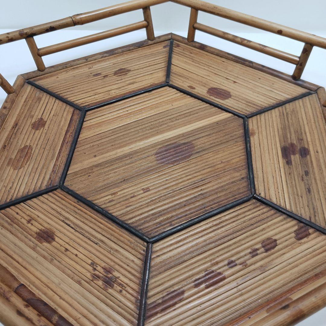 Y179 煎茶道具 紅斑竹 網代網 六角煎茶盆 茶盆　ma　の