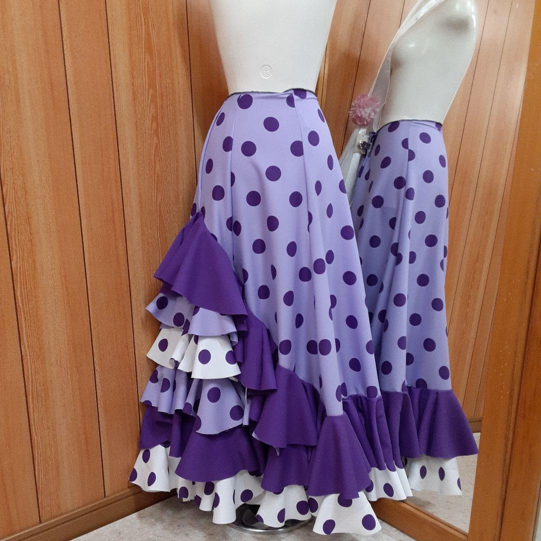 フラメンコ衣装　☆ファルダのみ　115藤色/紫/白エレガントファルダ