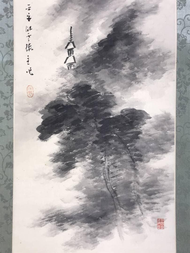 【真作】井上石邨/雪景山水/夏山山水/山水図/対幅/掛軸/名家伝来/AD-805