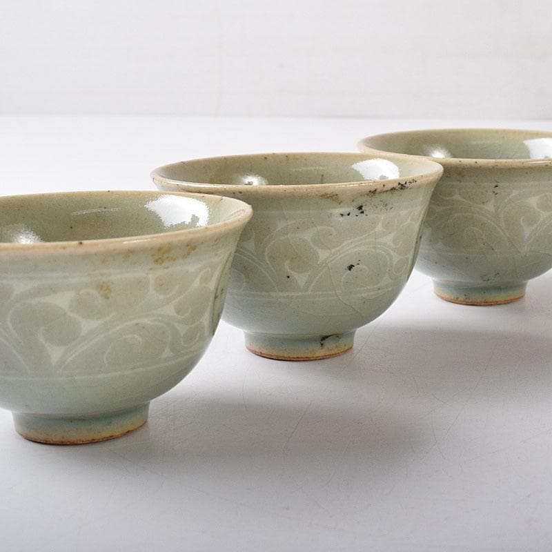 韓国人間文化財　柳海剛（柳根瀅）作　高麗青磁　煎茶碗　五客　共箱　V　R8497