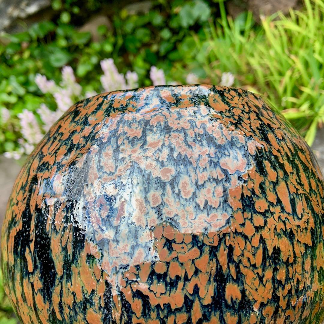 京都• 鎌田幸二　陶器製 水差しのハンドル　黒と茶色の模様 侘び寂び　茶道