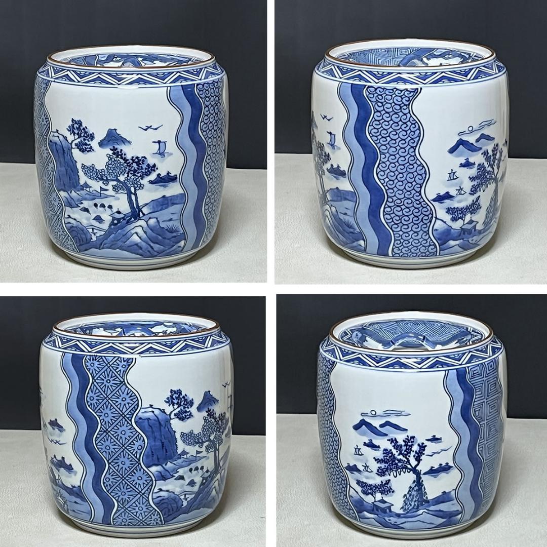 手塚祥堂 染付 山水 皆具 共箱 平安祥堂 水指 建水 茶道具 【k3504】