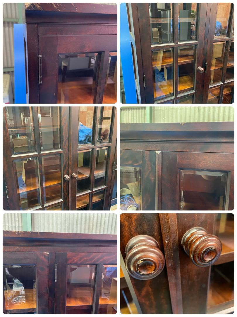 北海道民芸家具　ガラス扉キャビネット　食器棚