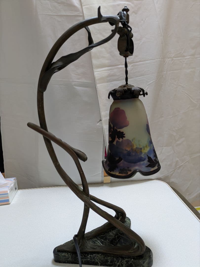 ミューラー 西洋アンティークアールヌーボーテーブルランプ アネモネの花モチーフ