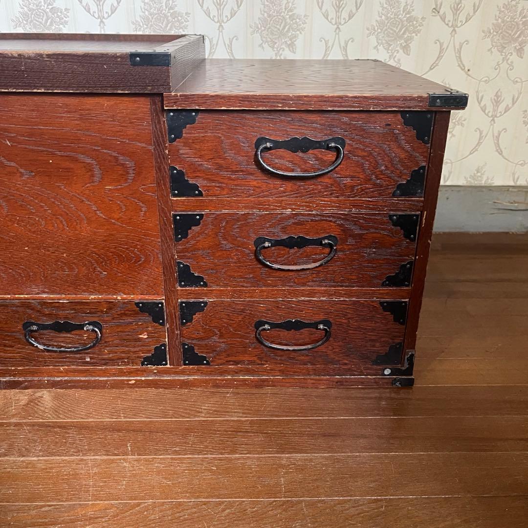 【アンティーク】昭和レトロ 木製 関東火鉢 長火鉢 引き出し付 囲炉裏 古道具