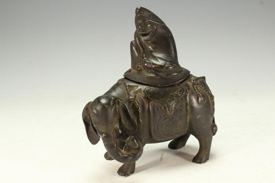 中国美術 古銅 象上達磨大師 香炉(K-XA806)