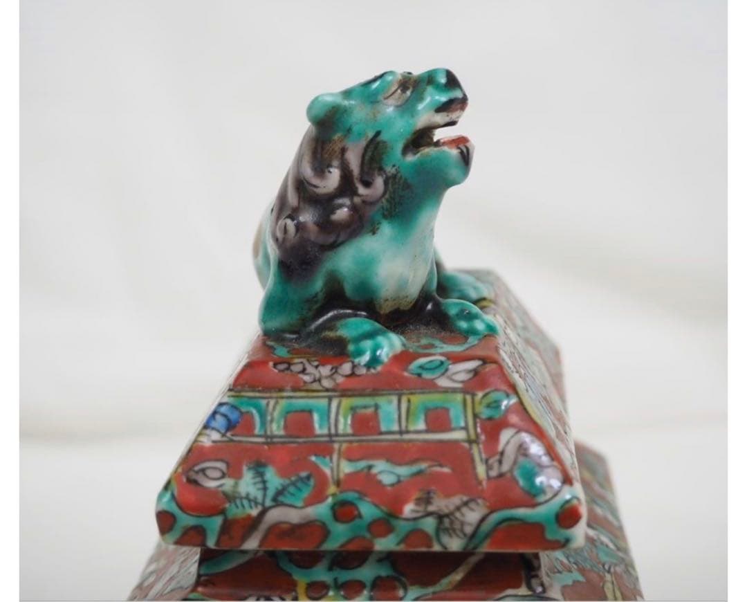 送料無料　青木木米 獅子紐百老図角香炉 箱付