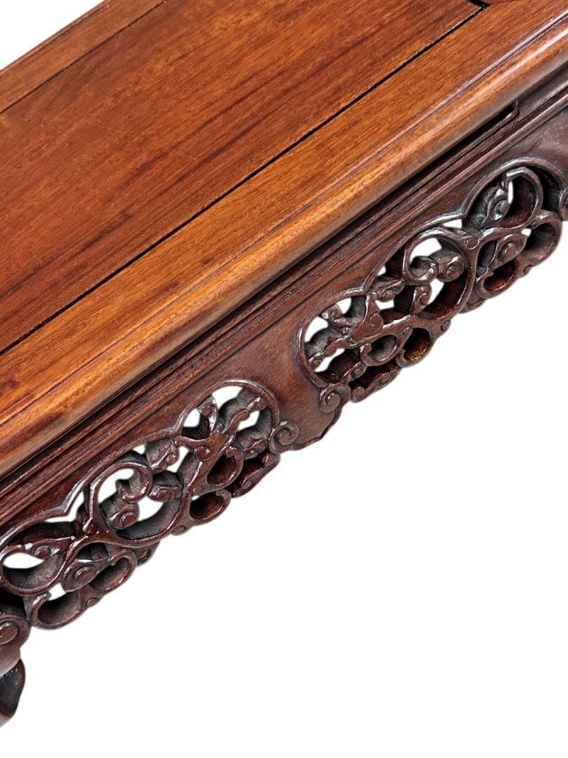 美品　レトロ　唐木花梨透かし彫り花台/盆栽台