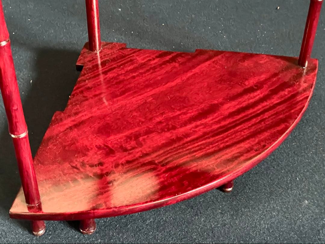 【美品】「祖」 唐木 扇面 竹節 三重棚 煎茶飾り棚 茶棚 紙箱 (27あ①)