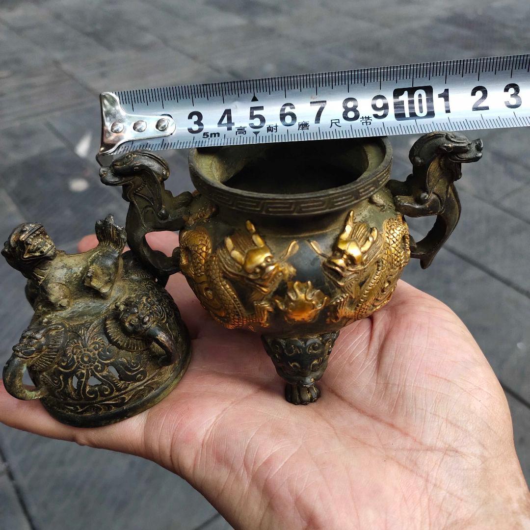 銅 細工 二龍戯珠薫香炉 香道具 仏具 工芸品 美術品 置物