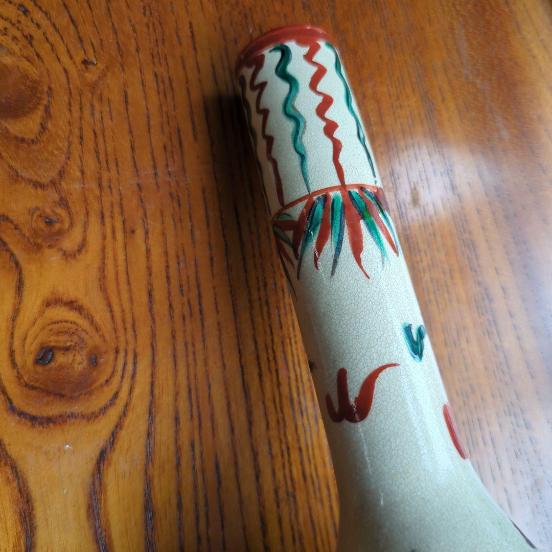 骨董 木米造 花瓶 鶴首 赤絵 花入 茶道具 茶道 陶器 木箱