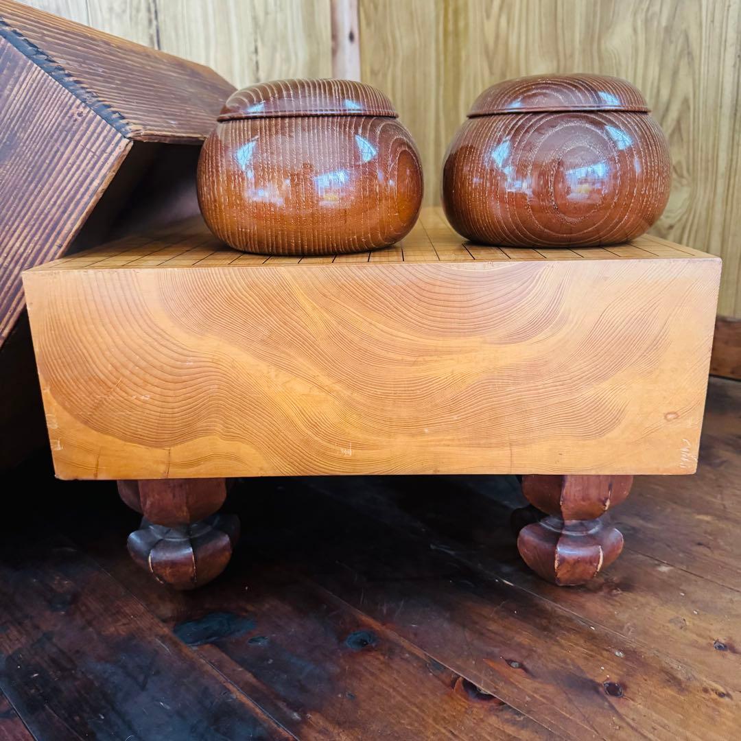 本榧　柾目　天地柾　4寸6分碁盤＋実用40号＋那智黒石＋碁笥＋桐製カバー