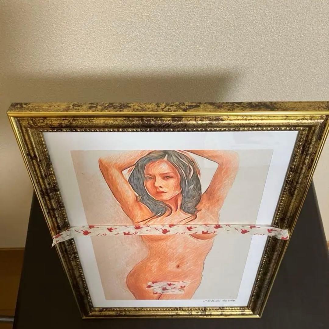 女優画16 額装品　額縁寸法32.7㎝×24.0㎝×1.5㎝　色鉛筆画　定款付