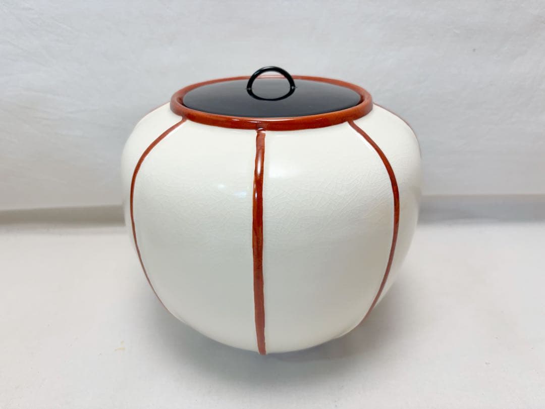 未使用 茶道具 楽山作 雪洞水指 塗り蓋 作家物 茶事 共箱 外段ボール箱入